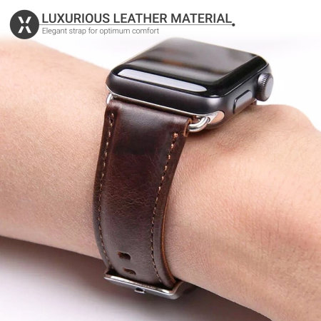Bracelet Apple Watch 38mm / 40mm Olixar en cuir véritable – Marron