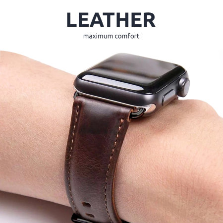 Olixar Genuine Leather Brown Strap - For Apple Watch 44mm / 42mm
