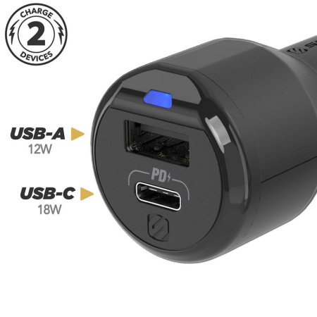 Scosche PowerVolt USB A / USB-C Note 10 Dual Car Charger - Black