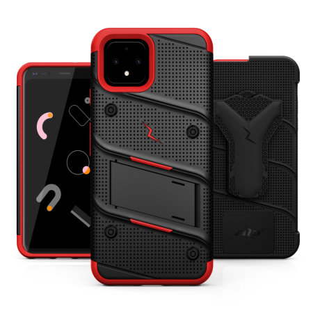 Zizo Bolt Series Google Pixel 4 Case & Screen Protector - Black / Red