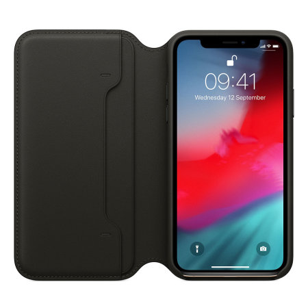 Official Apple iPhone XS Leather Folio Wallet Case - Black