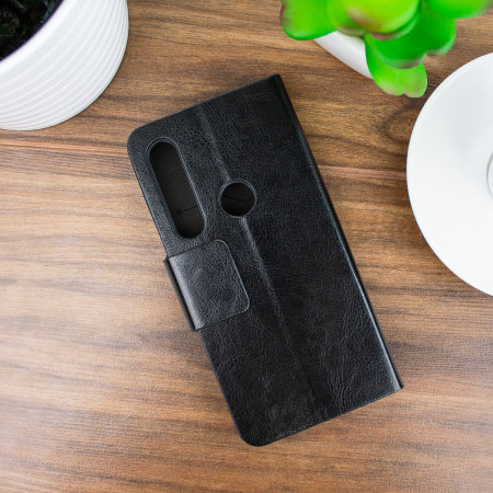 Olixar Leather-Style Motorola One Macro Wallet Stand Case - Black