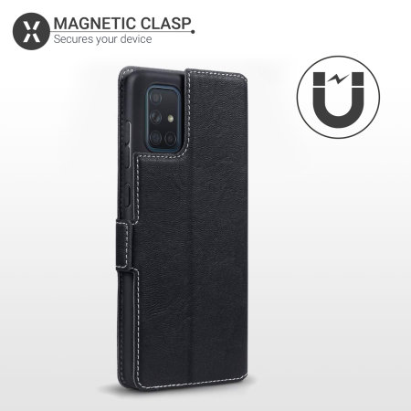 Olixar Slim Genuine Leather Samsung Galaxy A71 Wallet Case - Black