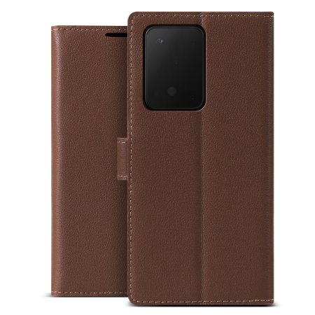 VRS Genuine Leather Stand Samsung Galaxy S20 Ultra Folio Case - Brown