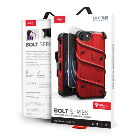 Zizo Bolt Series iPhone 7 / 8  Case & Screen Protector - Red/Black