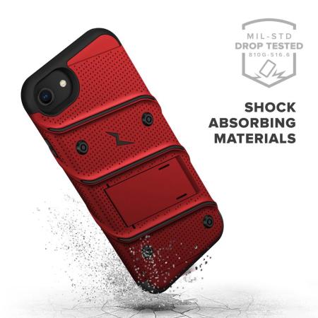 / iPhone 8 / iPhone 7 Case with Screen Protector Kickstand Holster Lanyard 2020 Red & Black ZIZO Bolt Series for iPhone SE 