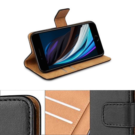 Genuine Leather iPhone SE 2020 Wallet Case - Black