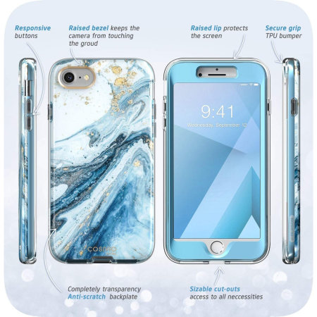 i-Blason Cosmo iPhone 7 / 8 Slim Case & Screen Protector - Marble Blue