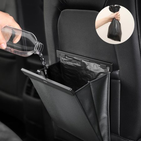 Baseus Rear Car Seat Large Tidy Storage Bag & Waste Bin -Black Leather