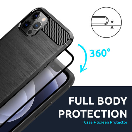 Olixar Sentinel iPhone 12 Pro Max Case & Glass Screen Protector Black