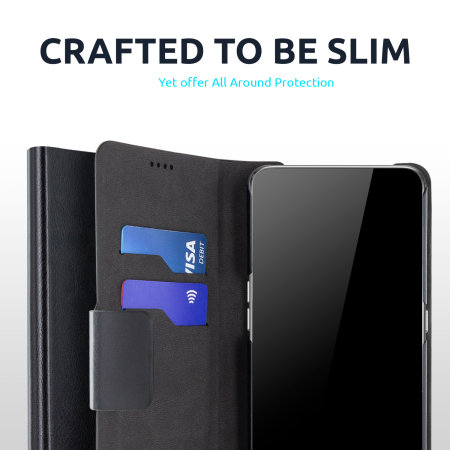 Olixar Samsung Galaxy A42 5G Genuine Leather Wallet Stand Case - Black