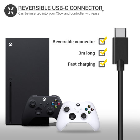 Olixar Xbox Series X / Series S Long USB-C Charging Cable 3m - Black