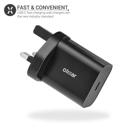 Olixar 18W USB-A Fast Wall Charger & USB-A to C Cable - 1m - Black