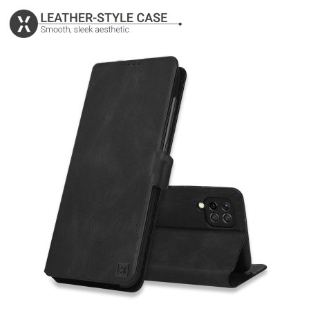 Olixar Leather-Style Samsung Galaxy A12 Wallet Stand Case - Black
