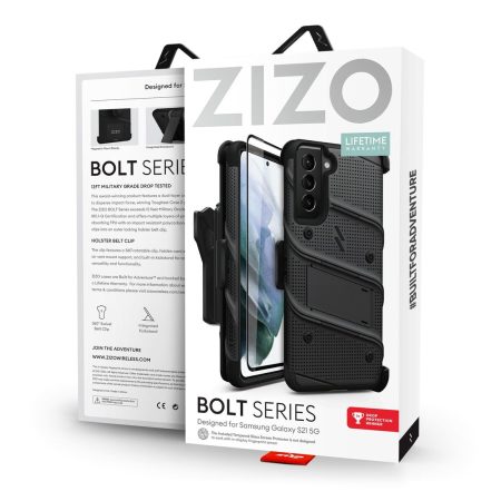 Zizo Bolt Samsung Galaxy S21 Tough Case & Screen Protector - Black