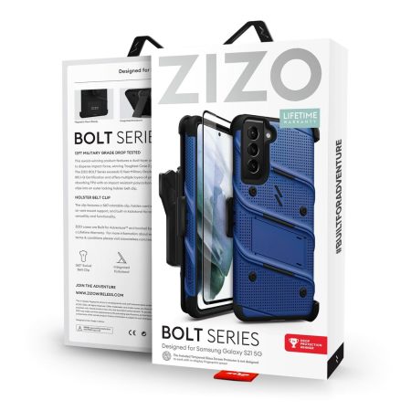 Zizo Bolt Samsung Galaxy S21 Tough Case & Screen Protector - Blue