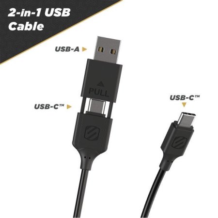Scosche Strikeline 2 in 1 USB-C & USB-A Charging Cable - 1.2m - Black