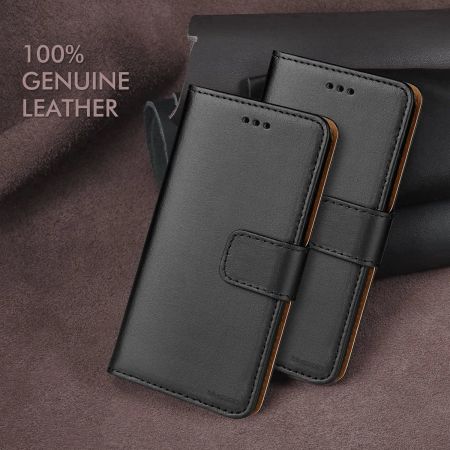 Samsung Galaxy S9 Plus Genuine Leather Wallet Case - Black