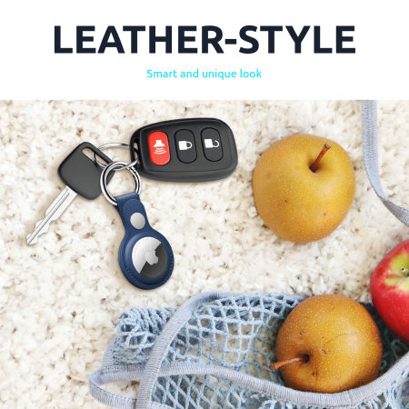 Olixar Apple AirTags Leather-Style Protective Keyring - Navy Blue