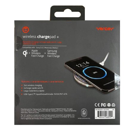 Ventev 10W Qi Fast Wireless Charging Pad With UK Charger - Grey