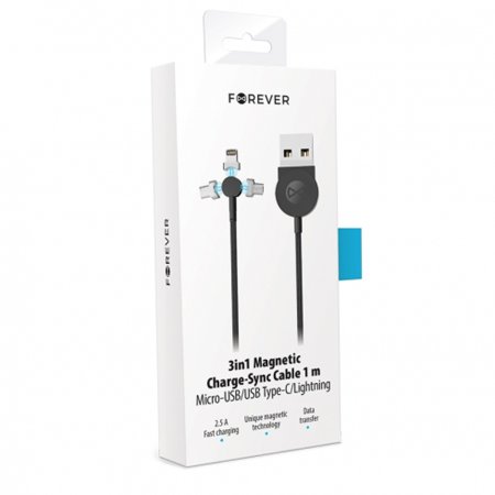 Forever Core Magnetic 3 in1 USB Data  Cable 1m - Black