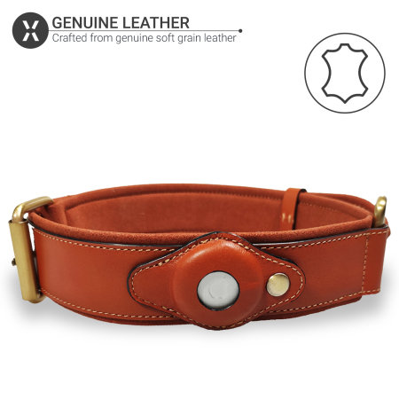 Olixar Genuine Leather Apple AirTags Dog Collar - Large - Brown