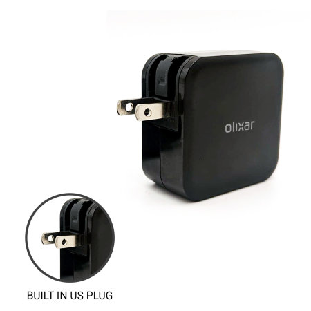 Olixar GaN USB-A & 2 USB-C Ports PD 65W Super Fast Wall Charger- Black