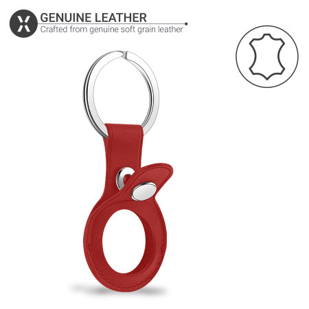 Olixar Apple AirTags Genuine Leather Protective Keyring - Red