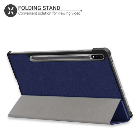 Olixar Leather-Style Samsung Galaxy Tab S7 Plus Case with S Pen Holder - Navy Blue