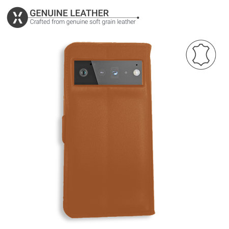 Olixar Genuine Leather Wallet Brown Case - For Google Pixel 6