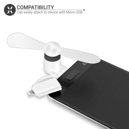Portable Micro USB & Lightning Powered Cooling Phone Fan - White