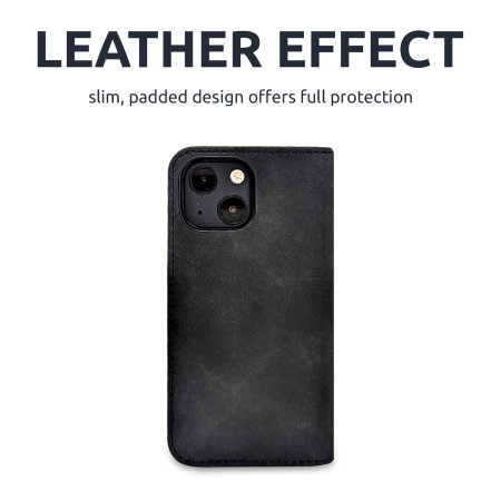 Olixar Black Leather-Style Wallet Case - For iPhone 13 mini