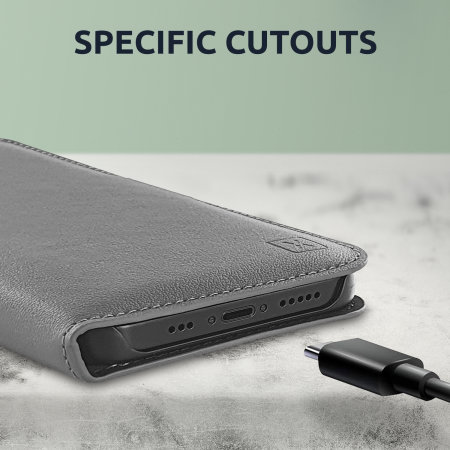 Olixar Genuine Leather Wallet Grey Case - For iPhone 13 Pro