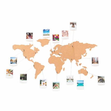 Luckies Self Adhesive Corkboard World Map With Pins & Corks - Brown