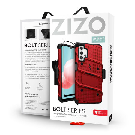 Zizo Bolt Samsung Galaxy A32 5G Tough Case With Tempered Glass - Red