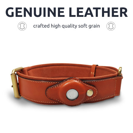 Olixar Genuine Leather Apple AirTags Dog Collar - Medium - Brown