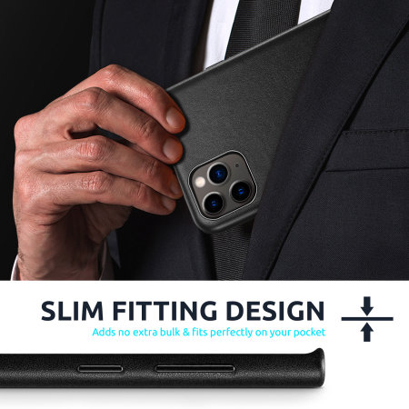 Olixar Genuine Leather Slim Black Case - For iPhone 13 Pro