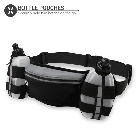Olixar Adjustable Running Belt With 2 Bottle Holders & Pouch - Black