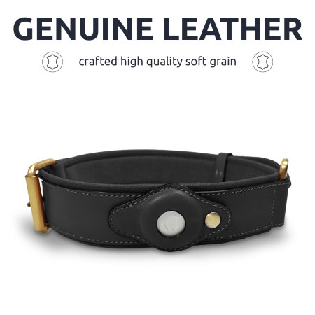 Olixar Genuine Leather Apple AirTags Dog Collar - Medium - Black