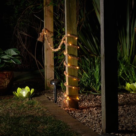 Auraglow Solar Powered LED Garden/indoor Natural Hemp Rope Light
