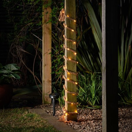 Auraglow Solar Powered LED Garden/indoor Natural Hemp Rope Light