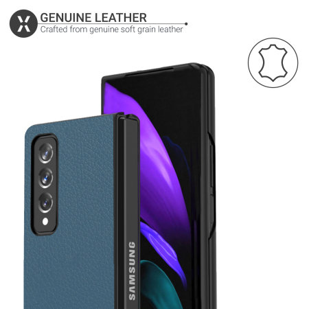Olixar Genuine Leather Samsung Galaxy Z Fold 3 Case - Blue