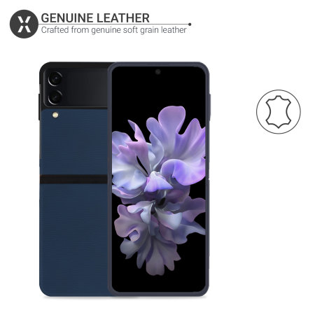 Olixar Genuine Leather Samsung Galaxy Z Flip 3 Case - Navy Blue