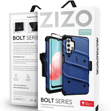 Zizo Bolt Samsung Galaxy A32 5G Tough Case With Tempered Glass - Blue