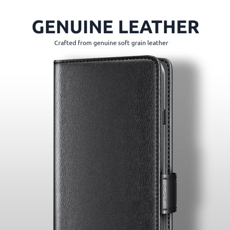Olixar Genuine Leather Wallet Stand Black Case - For iPhone 13 Pro