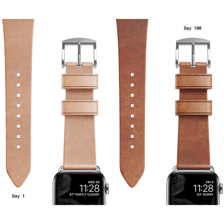 Nomad Natural Silver Leather Strap - For Apple Watch Series 7 41mm