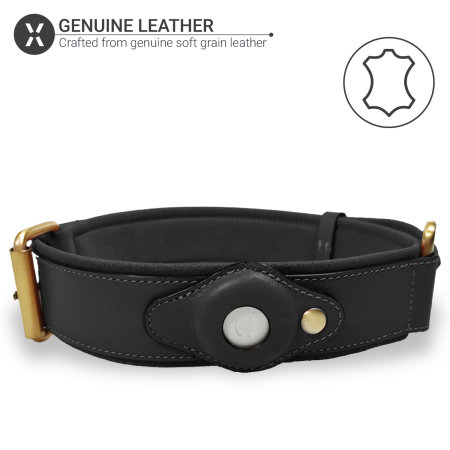 Olixar Genuine Leather Apple AirTags Dog Collar - Small - Black