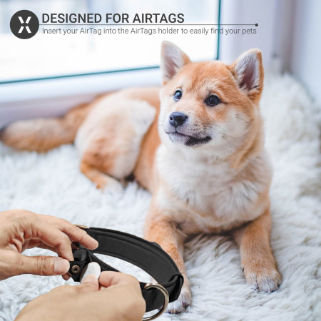 Olixar Genuine Leather Apple AirTags Dog Collar - Small - Black