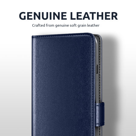 Olixar Genuine Leather Wallet Stand Navy Case - For iPhone 13 Pro