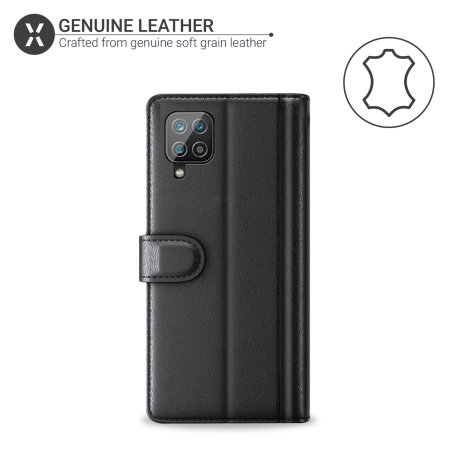 Olixar Genuine Leather Samsung Galaxy A12 Wallet Stand Case - Black